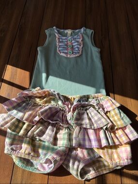 Girls Crewcuts Pastel Ruffle Tank & Plaid Ruffle Bloomers - Mint, Lavender, Pink